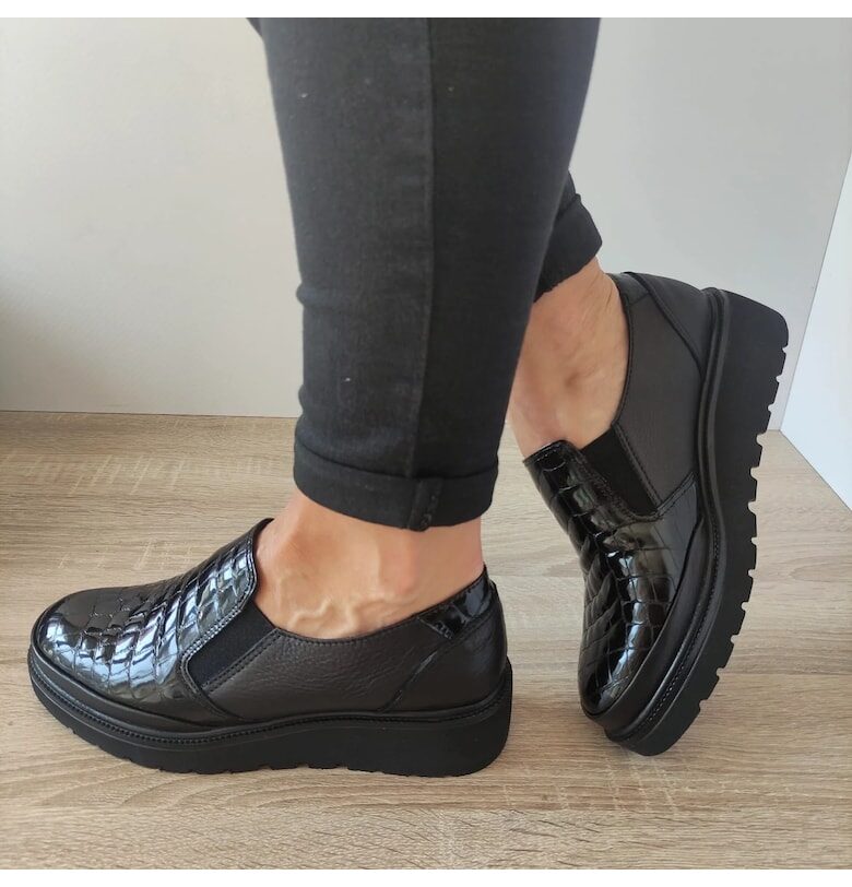 Ежедневни дамски обувки  3552 Черни - черни + кроко - Черен DOGATI