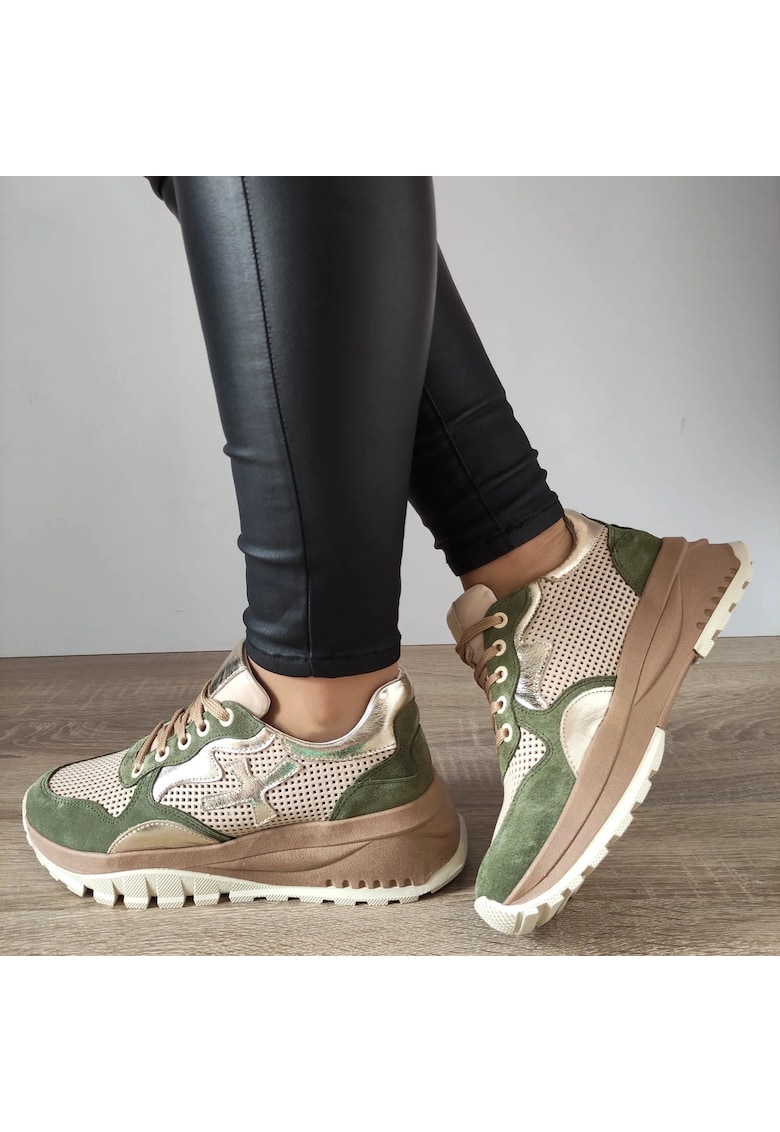 Ежедневни дамски обувки 70829 G2080-01146 Бежов + маслинен велур - 37 - бежов + маслинен велур DOGATI