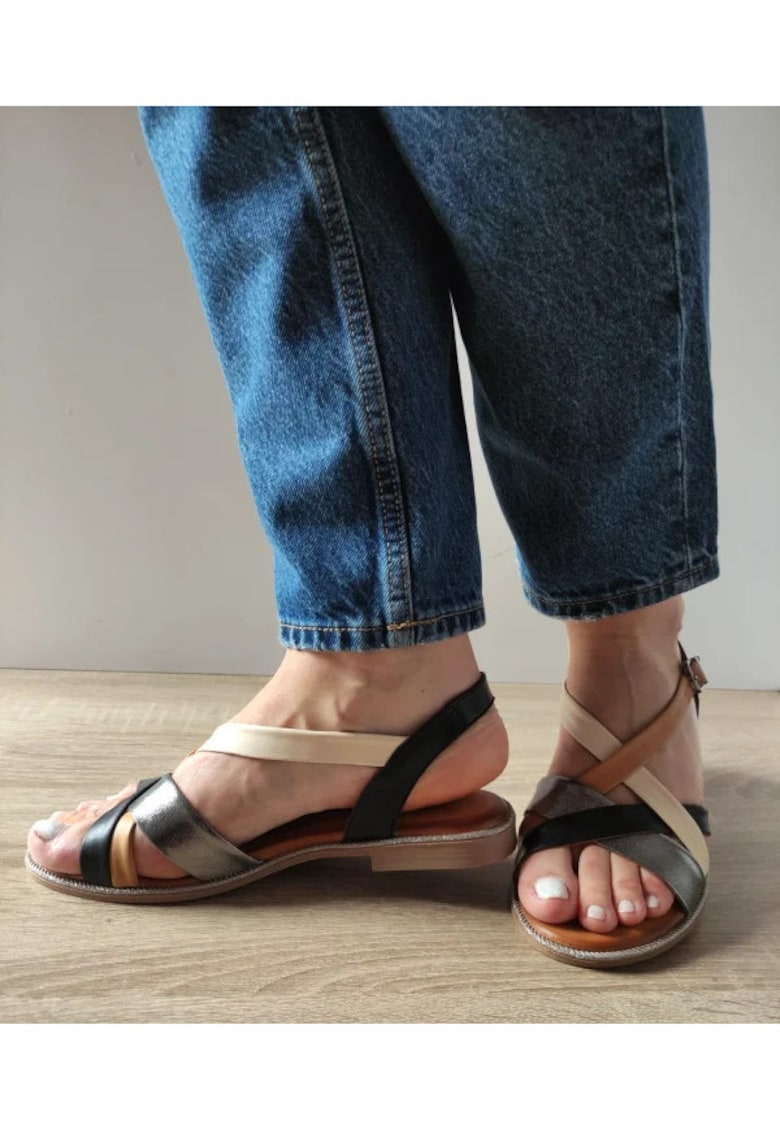 Ежедневни дамски сандали 059 A406 черни с бежово и бронз - черни - Черен DOGATI