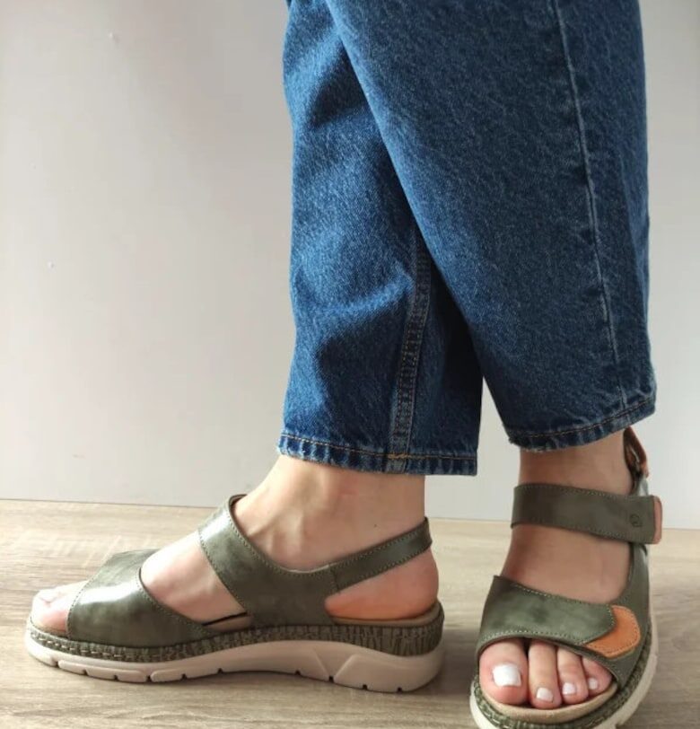 Ежедневни дамски сандали  12501Vt Mostar 40-N Kaki с Camel - Зелени - Зелен Suave