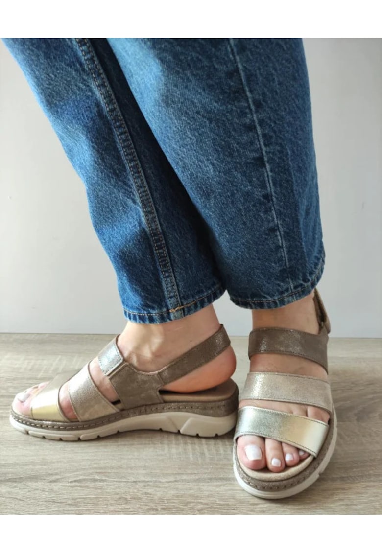Ежедневни дамски сандали 12511T Mostar H6-1 Златни + Металик - Златен - Златист Suave