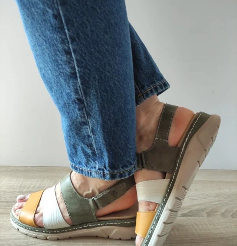 Ежедневни дамски сандали  12511T Мостар 40-N Каки + Бял + Жълт - Зелен - Зелен Suave