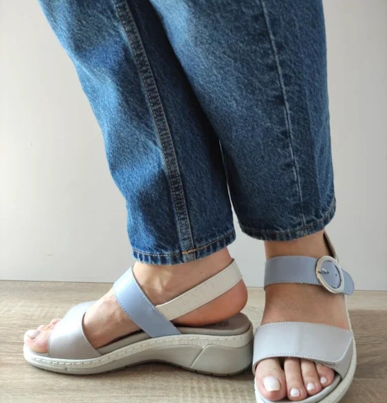 Ежедневни дамски сандали  18004At Azores H1-N Сиви + Сини - Сиви - Сив Suave