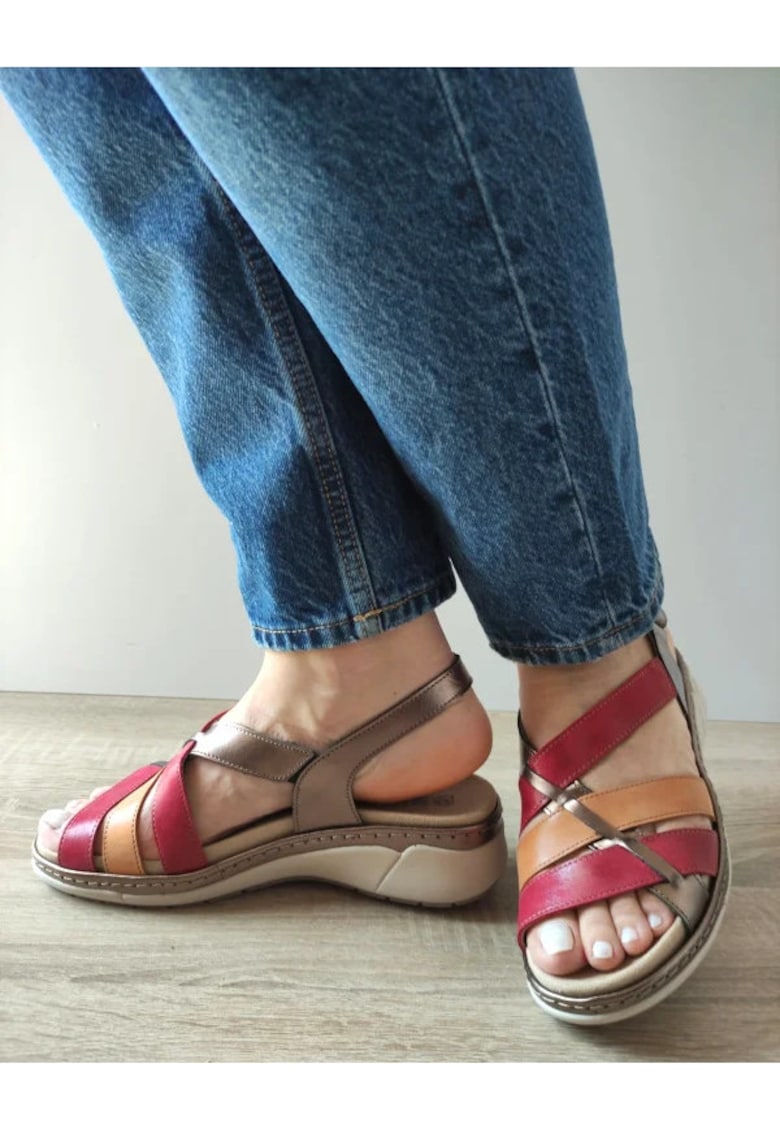 Ежедневни дамски сандали 18006На Азорските острови 15-N Бронз + Бордо + Камел - Бронз - Брозов Suave