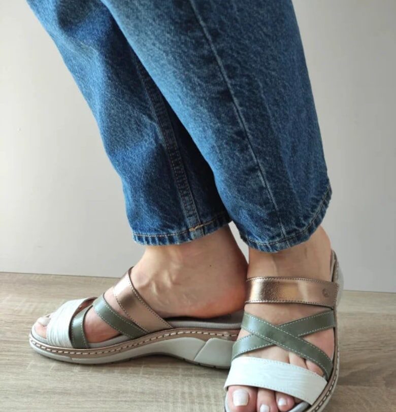 Ежедневни дамски сандали  18008T Azores 17-N Каки + Бяло + Бронз - Зелен Suave