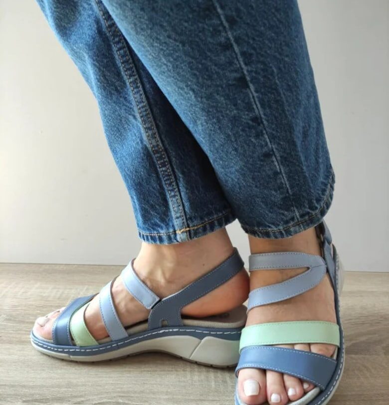 Ежедневни дамски сандали  18010T Azores 07-N сини + вернил - сини - Син Suave