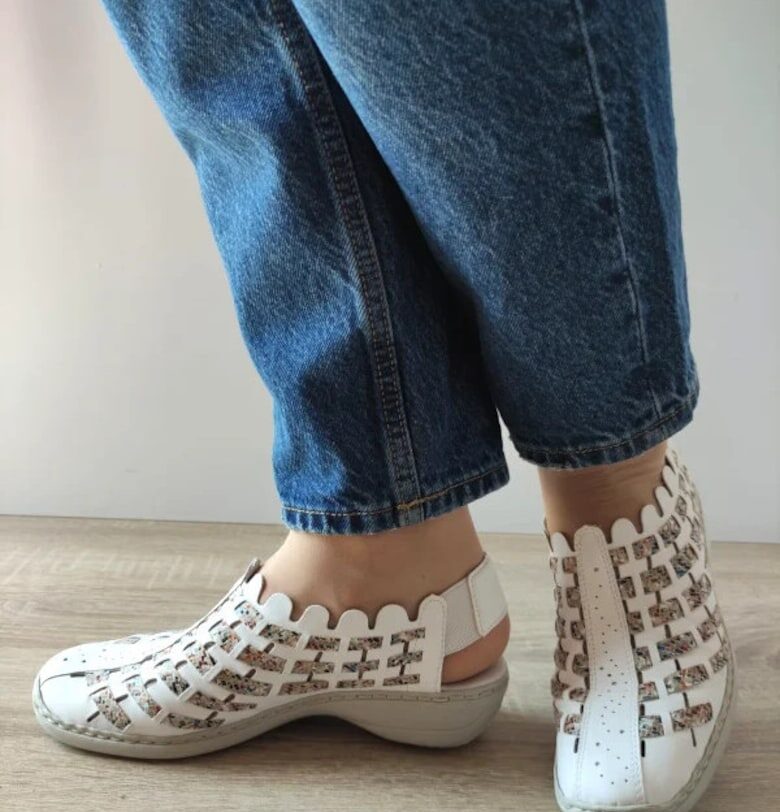 Ежедневни дамски сандали  413V8-80 Бели + Цвят - Бял - Бял Rieker