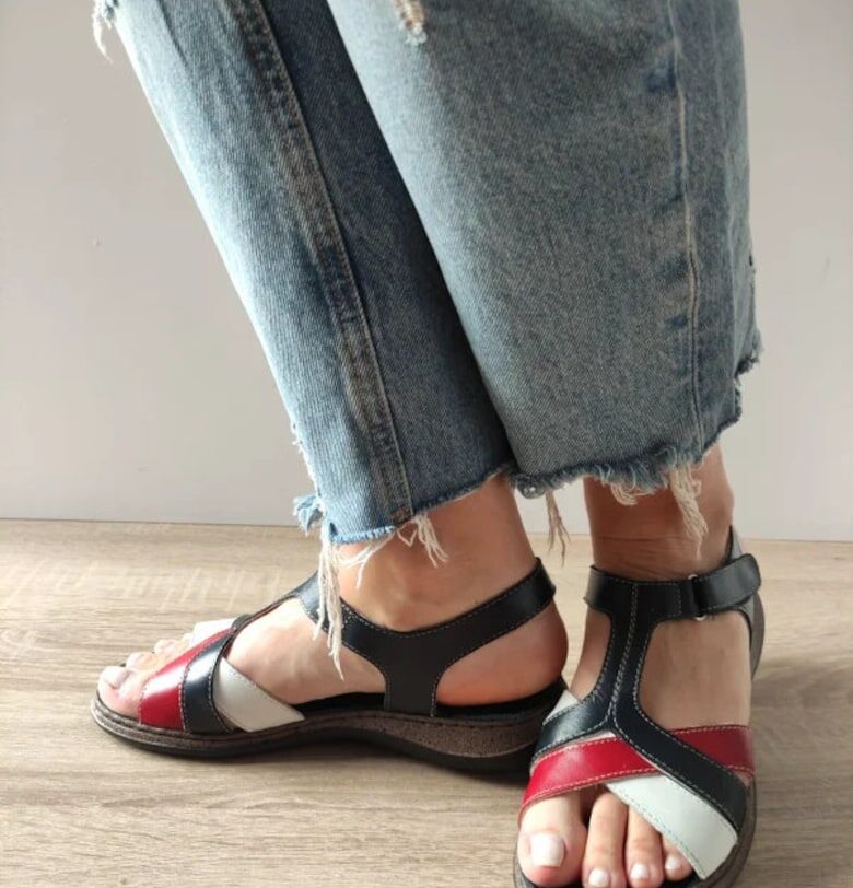 Ежедневни дамски сандали  4773 3 Тъмносин + Бял + Червен - Тъмносин - Тъмносин DYANY