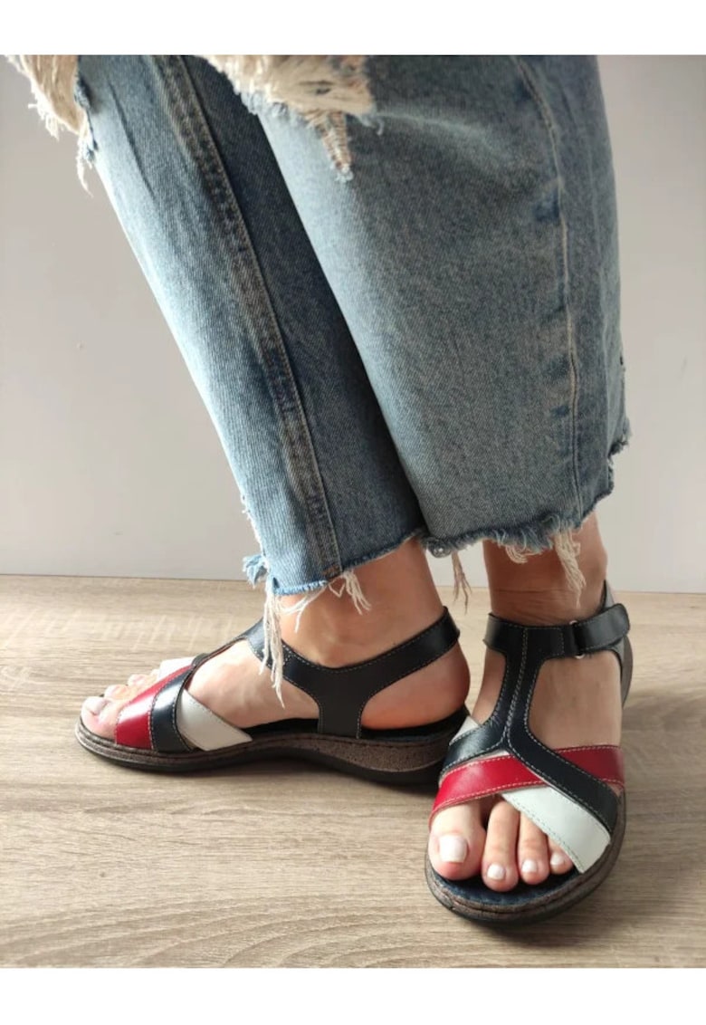 Ежедневни дамски сандали 4773 3 Тъмносин + Бял + Червен - Тъмносин - Тъмносин DYANY