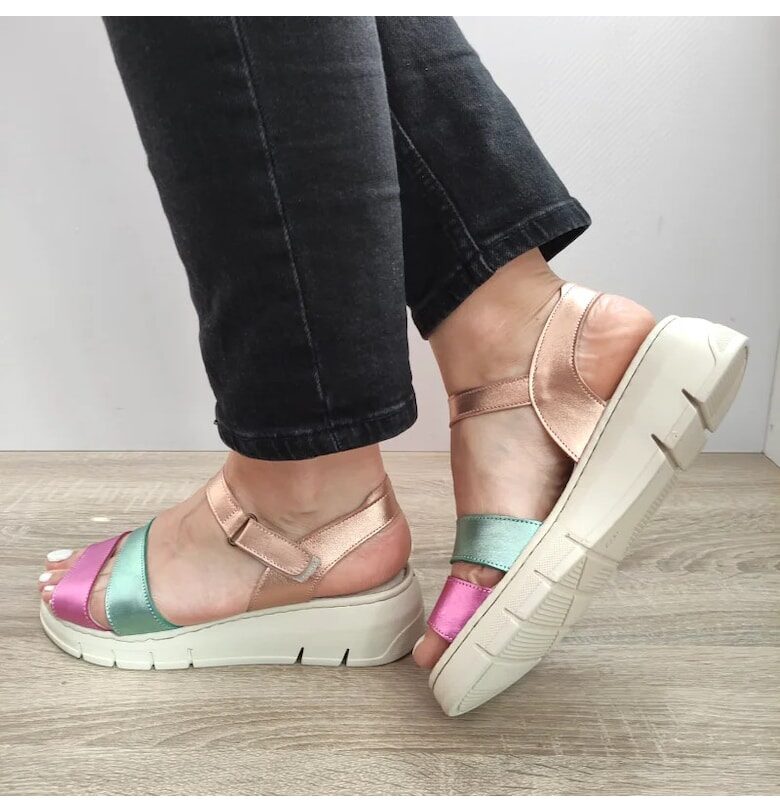 Ежедневни дамски сандали  Fr-404 розов с металик зелен и бежов - розов - Розово BIO FLEX