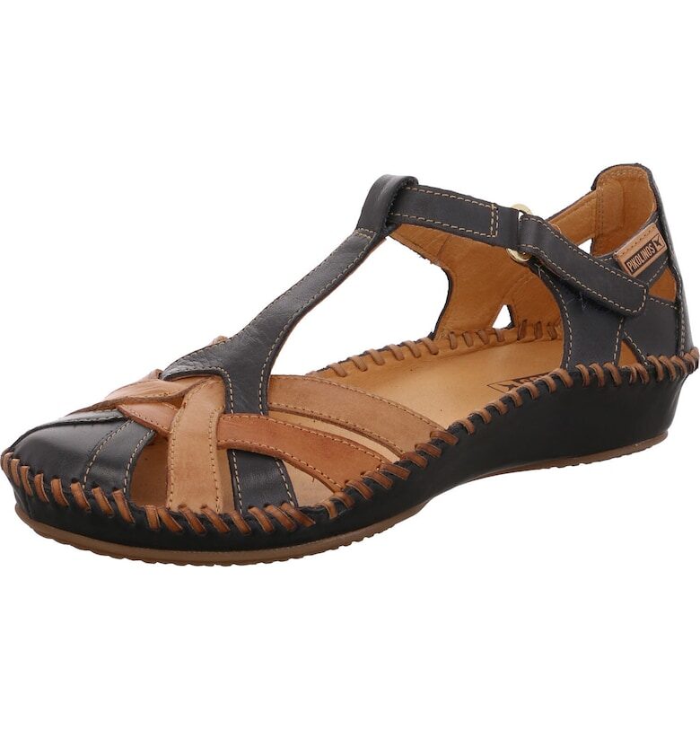 Ежедневни дамски сандали - Tamaris - Естествена кожа - Черен/Кафяв Pikolinos