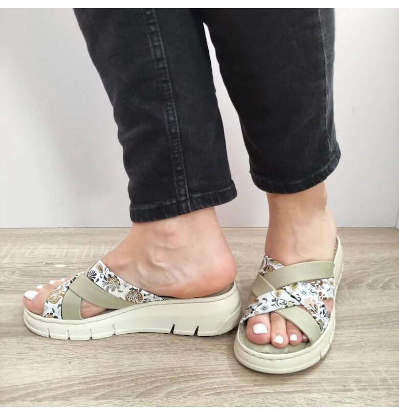 Ежедневни сабо дамски  Fr-403 Olive с флорални мотиви - зелени - Зелен BIO FLEX