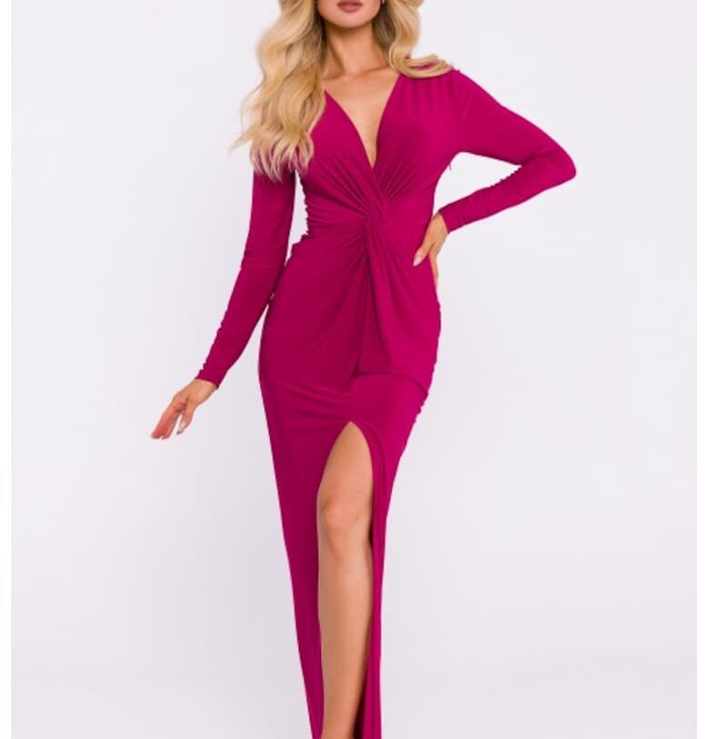 Еластична трикотажна рокля с плетка - Рубинено червен MOE