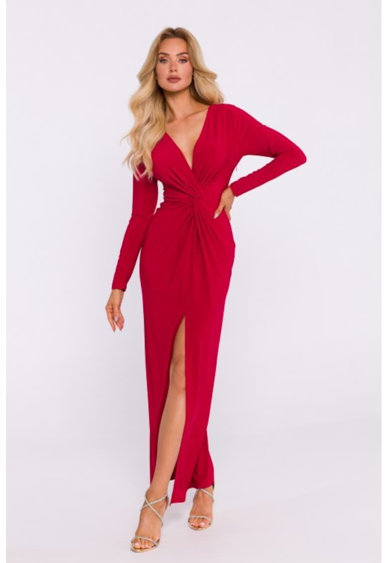 Еластична трикотажна рокля с плетка - Червен MOE