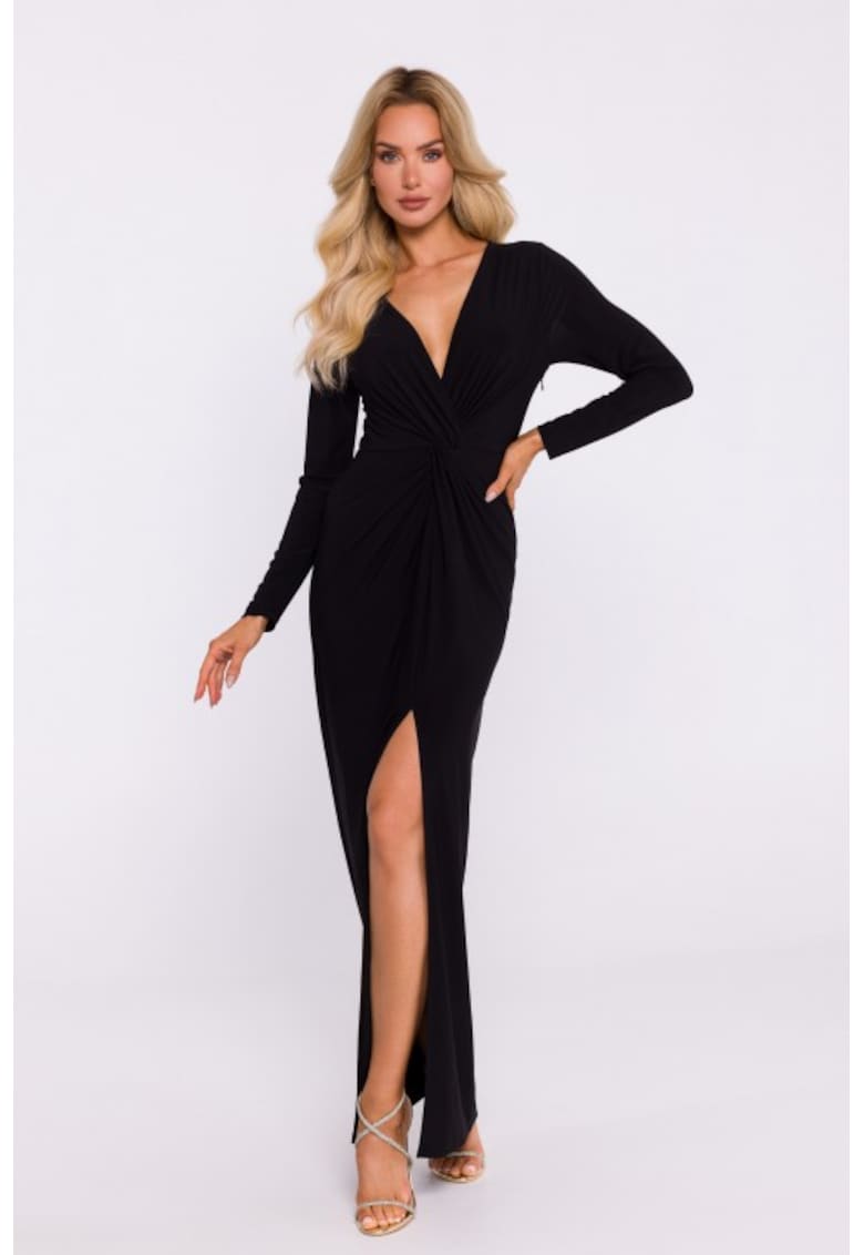 Еластична трикотажна рокля с плетка - Черен MOE