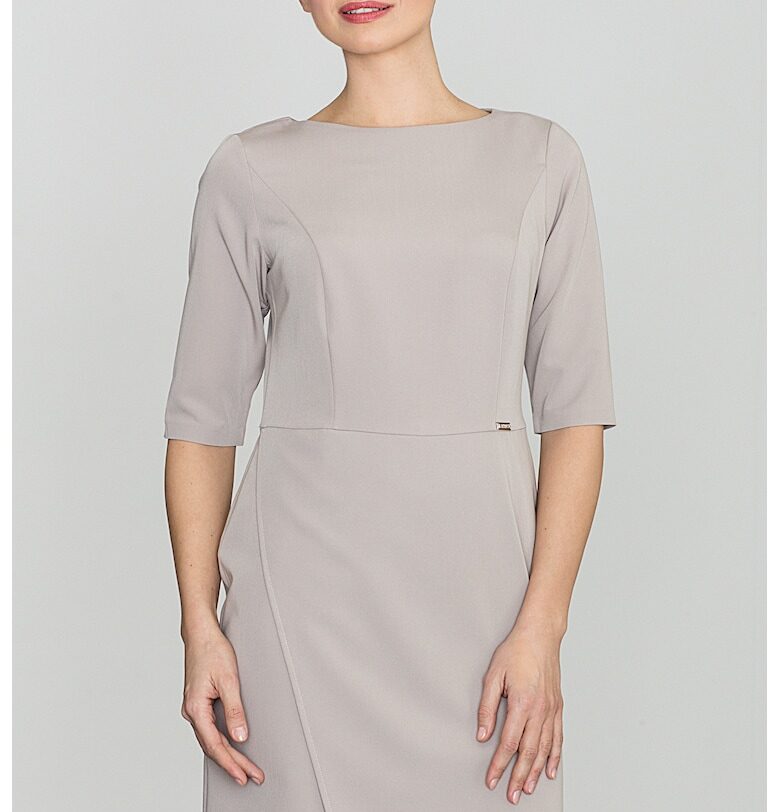 Елегантна бизнес рокля  с къс ръкав - бежова - 65% полиестер - 35% вискоза Lenitif