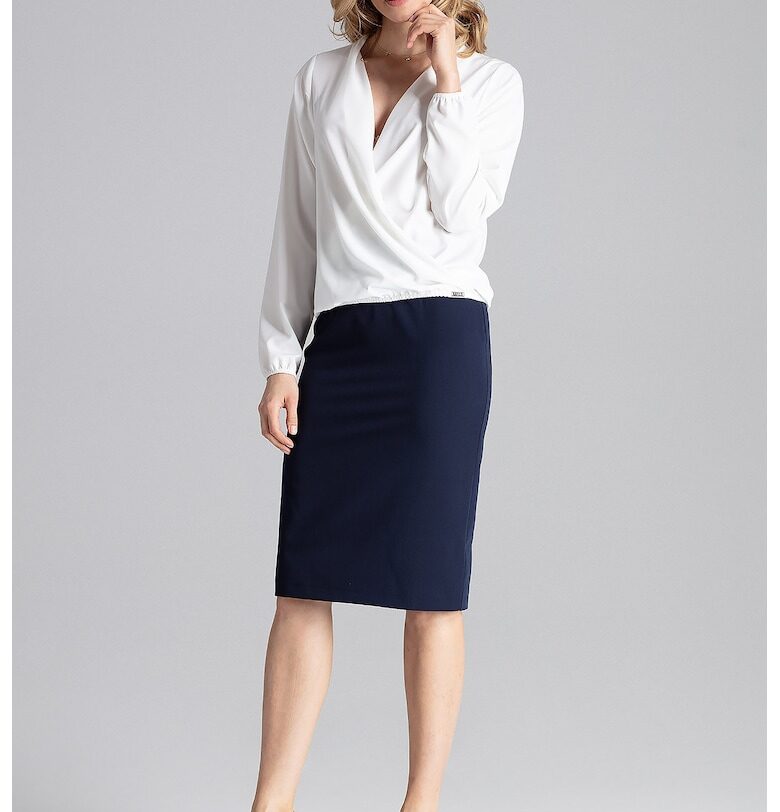 Елегантна дамска блуза -  Дълъг ръкав - Полиестер/Еластан - Екрю Figl