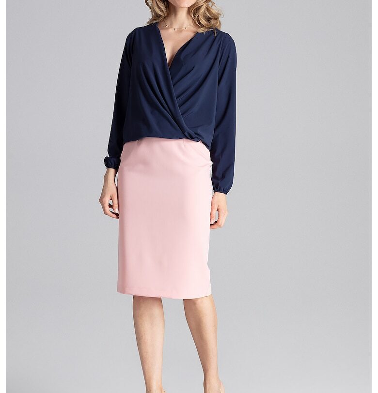 Елегантна дамска блуза -  Дълъг ръкав - Полиестер/Еластан - Тъмносин Figl