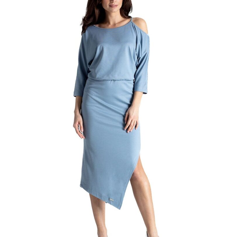 Елегантна дамска рокля - Ленитиф - Мотала - черна - Светлосин Lenitif