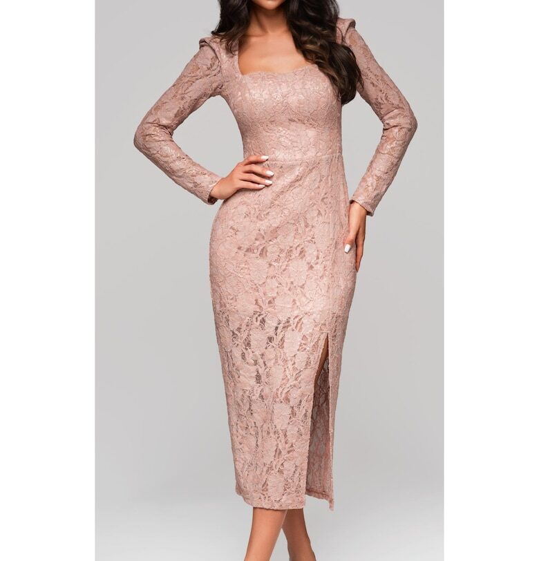 Елегантна миди рокля  LA-OM-DLR210 - Светлорозов Larica