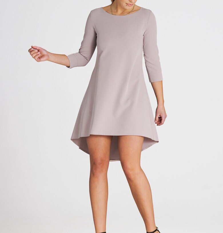 Елегантна миди рокля  бежова - асиметрична - 3/4 ръкав - полиестер-вискоза Figl