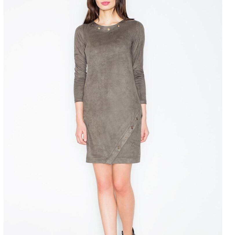 Елегантна рокля  M455 - зелена - изработена от полиестер - с дълги ръкави Figl