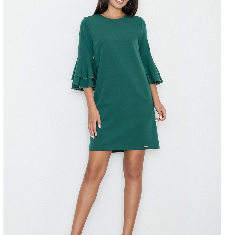 Елегантна рокля  M564 - зелена - с волани - полиестер - вискоза - Figl