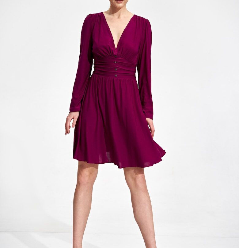 Елегантна рокля  M861 - лилава - дълъг ръкав - полиестер Figl