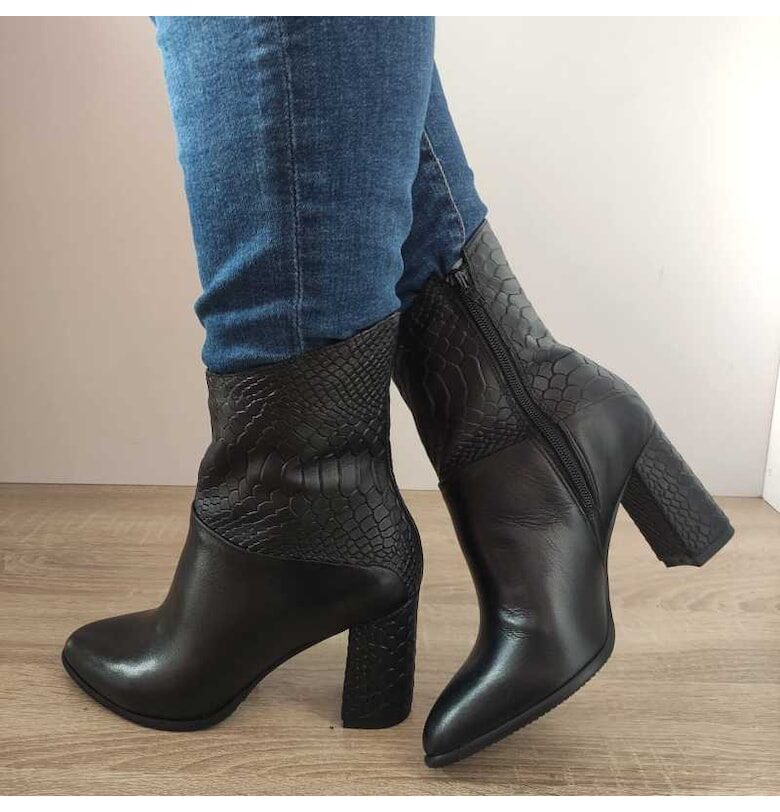 Елегантни дамски боти  3567-1 Black + Croco - Черни - Черен PERLLA