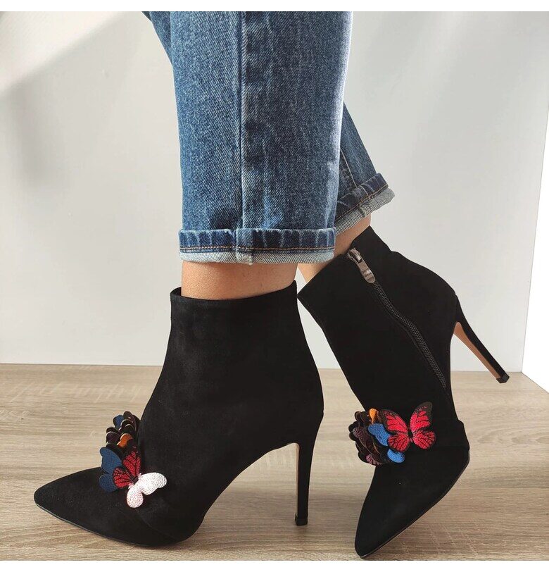 Елегантни дамски боти  Mh003-2351 Black Velvet - Черно кадифе - Черен Feeling