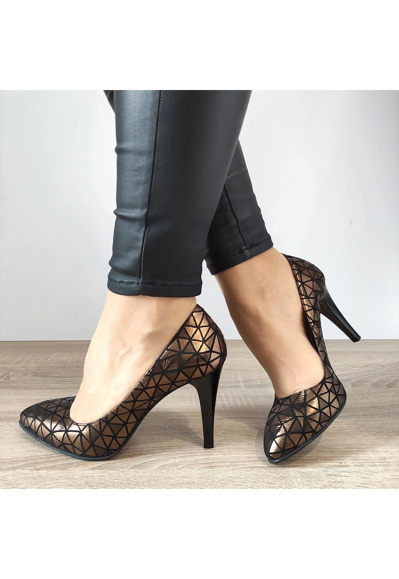 Елегантни дамски обувки 19-19 Black + Bronze - Black + Bronze - Черен/Бронз PERLLA