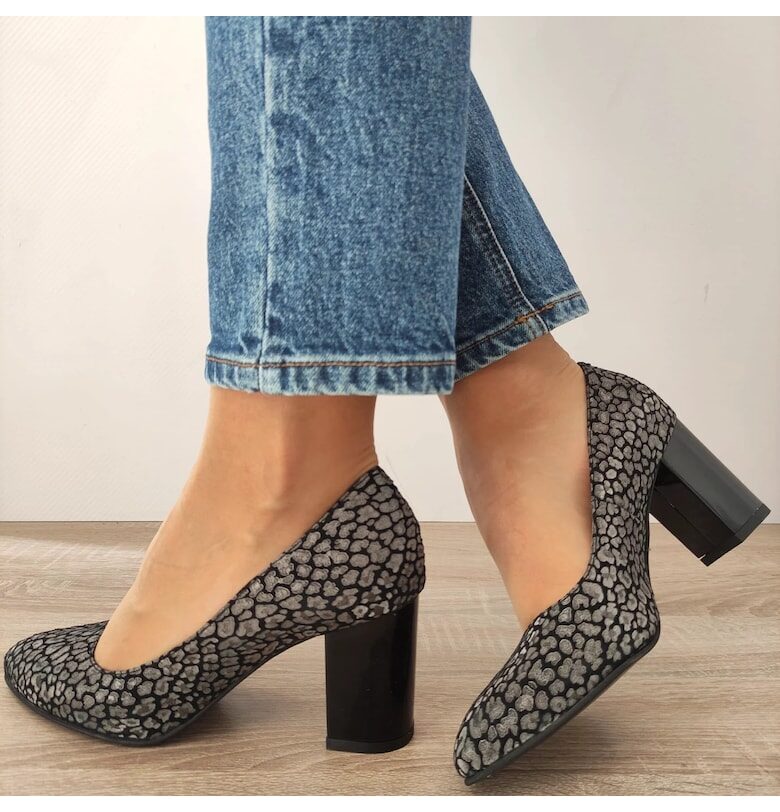 Елегантни дамски обувки  470-13 Black Velvet + Silver - Black Velvet + Silver - Черен/Сребрист PERLLA