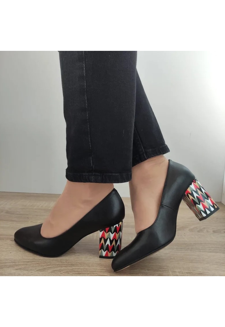 Елегантни дамски обувки 470-44 черни + цветен ток - черни - Черен PERLLA