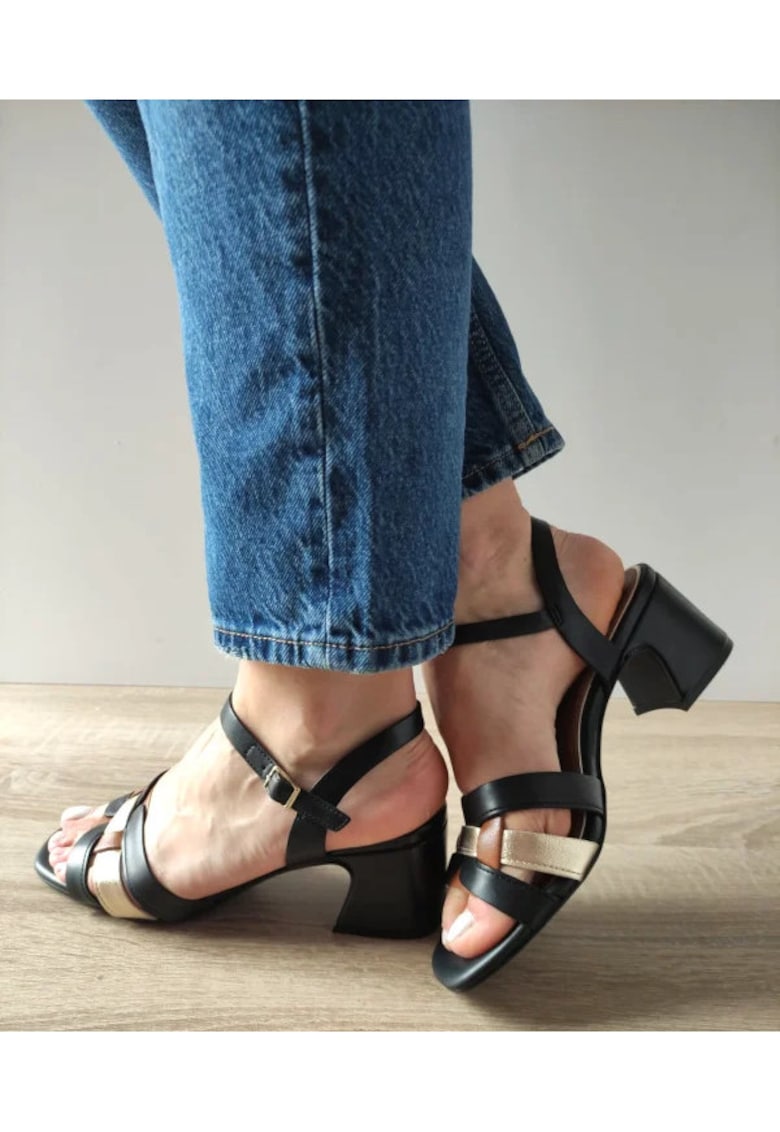 Елегантни дамски сандали 28337-44 - черен - златисти/кафяви елементи - Черен Marco Tozzi