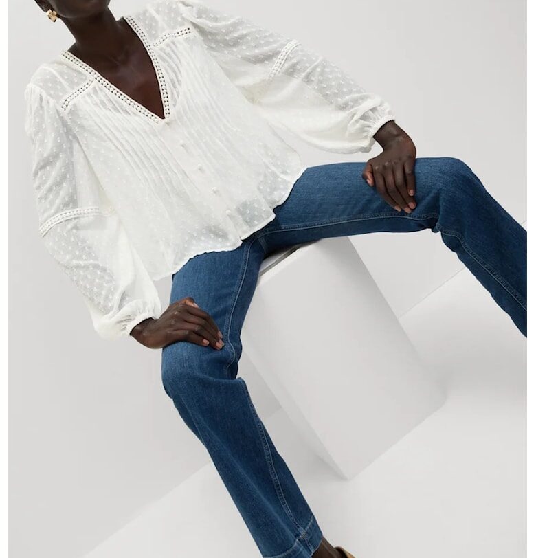 Ефирна блуза бухнали ръкави - Бял Marks  Spencer