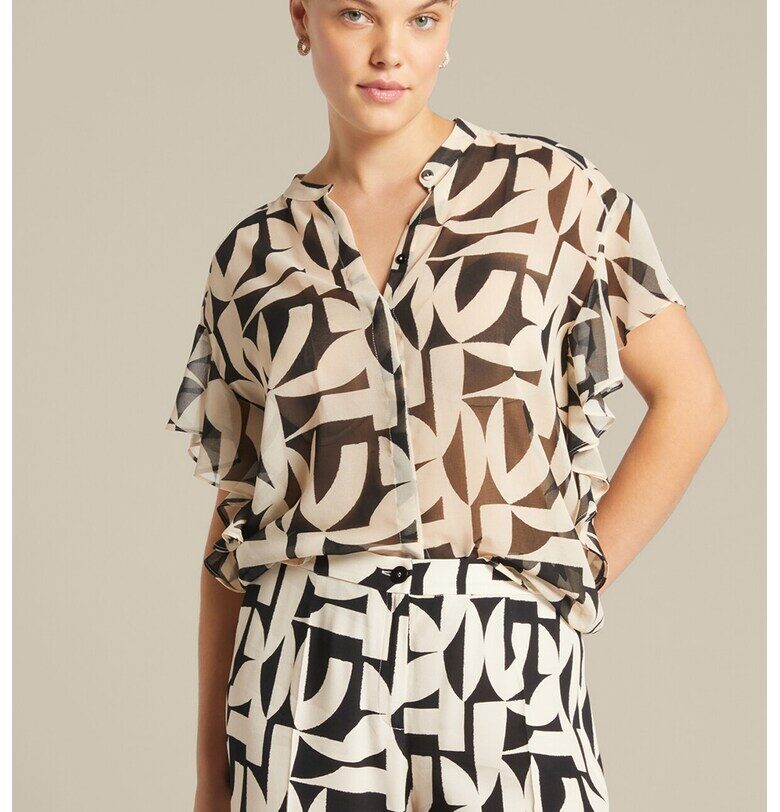 Ефирна блуза с принт - Черен/Крем ELENA MIRO