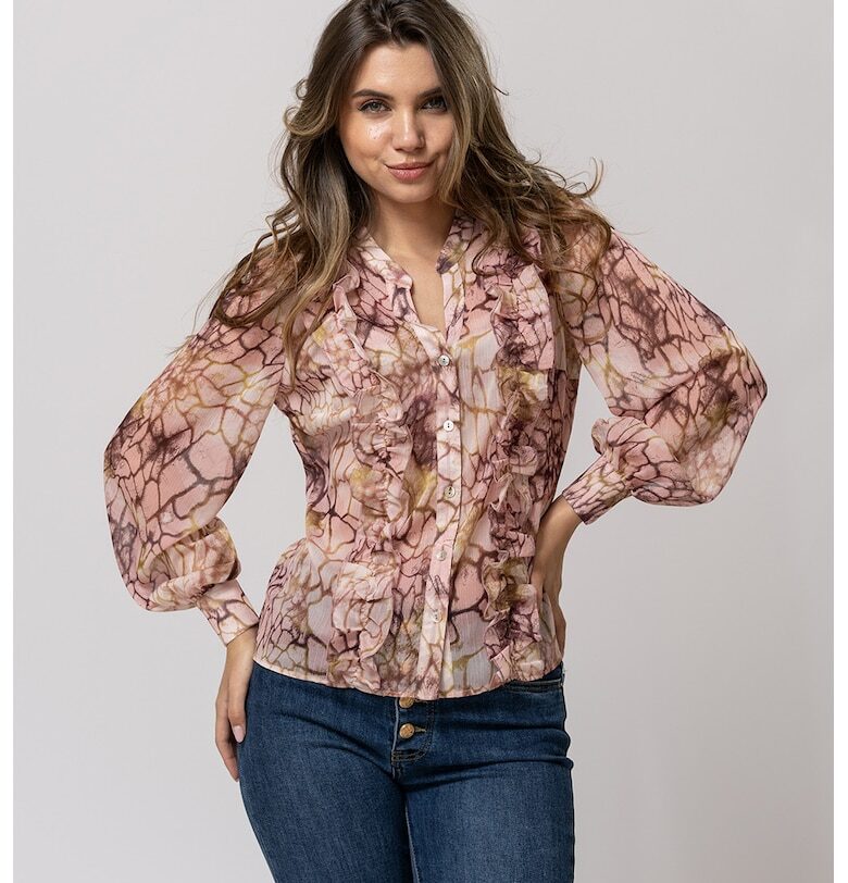 Ефирна риза Raluca с принт - Светлокафяв/Тъмновиолетов/Бледо розово Hermosa