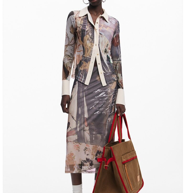 Ефирна риза с принт - Бежов/Бледовиолетов DESIGUAL