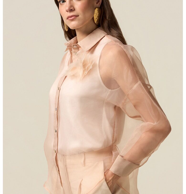 Ефирна риза с флорална апликация - Слонова кост Oltre