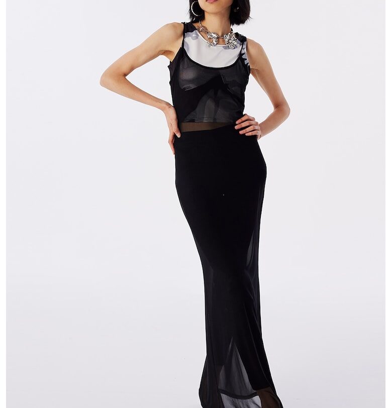 Ефирна рокля с дизайн 2 в 1 - Бял/Черен TWIST