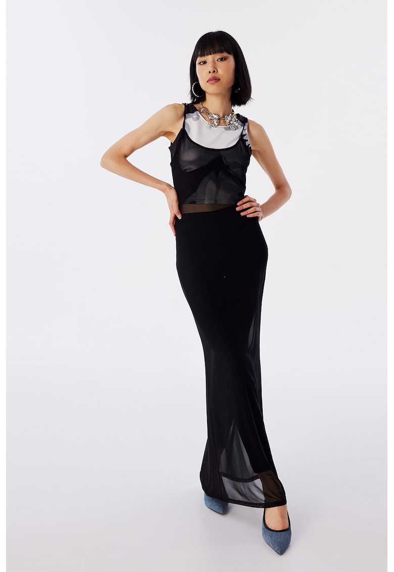 Ефирна рокля с дизайн 2 в 1 - Бял/Черен TWIST