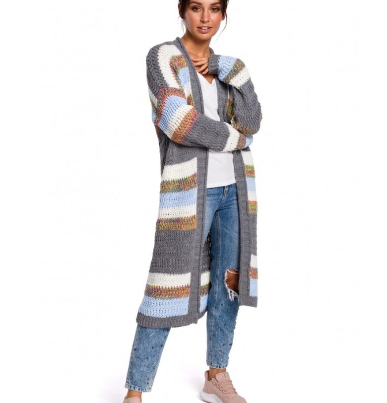 Жилетка на райе - акрил - сиво/кафяво/бяло/синьо OEM