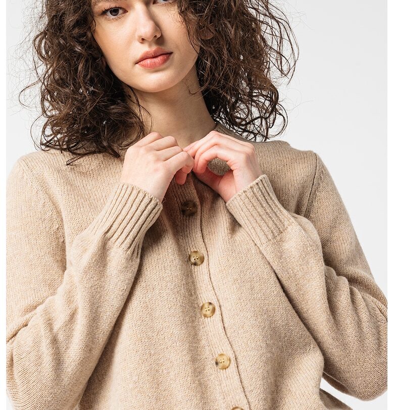 Жилетка от необработена вълна с копчета - Светло кафяво United Colors of Benetton