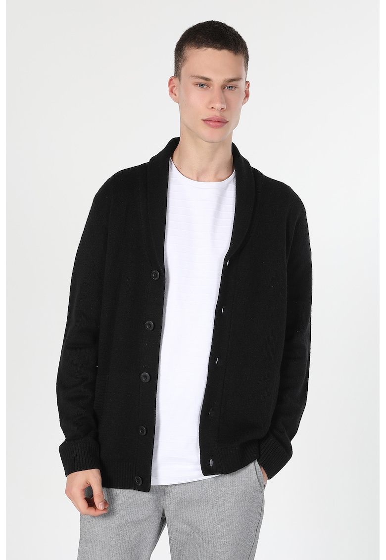 Жилетка по тялото с шал-яка - Черен COLINS