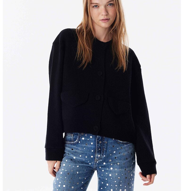 Жилетка с вълна с предни джобове - Черен TWIST