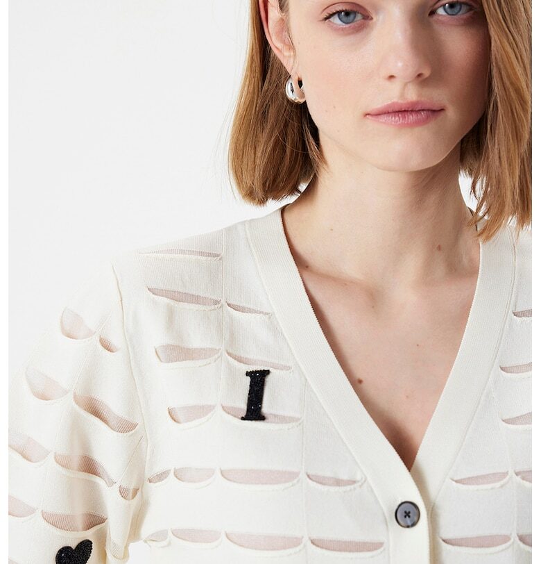 Жилетка с декоративни отвори - Слонова кост/Черен Ipekyol