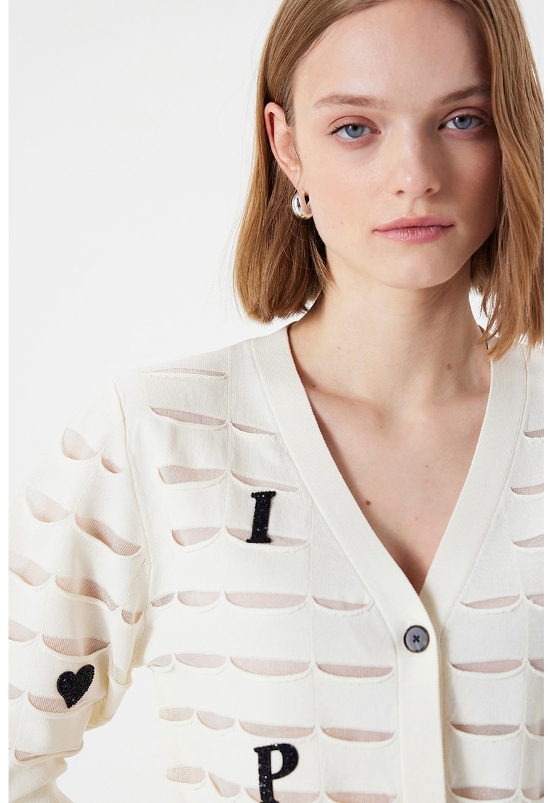 Жилетка с декоративни отвори - Слонова кост/Черен Ipekyol