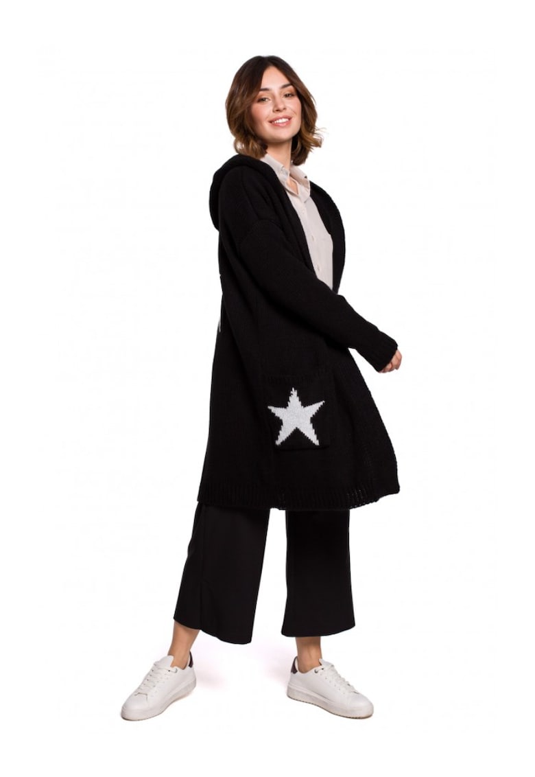 Жилетка с качулка и щампа - Акрил - Черна OEM