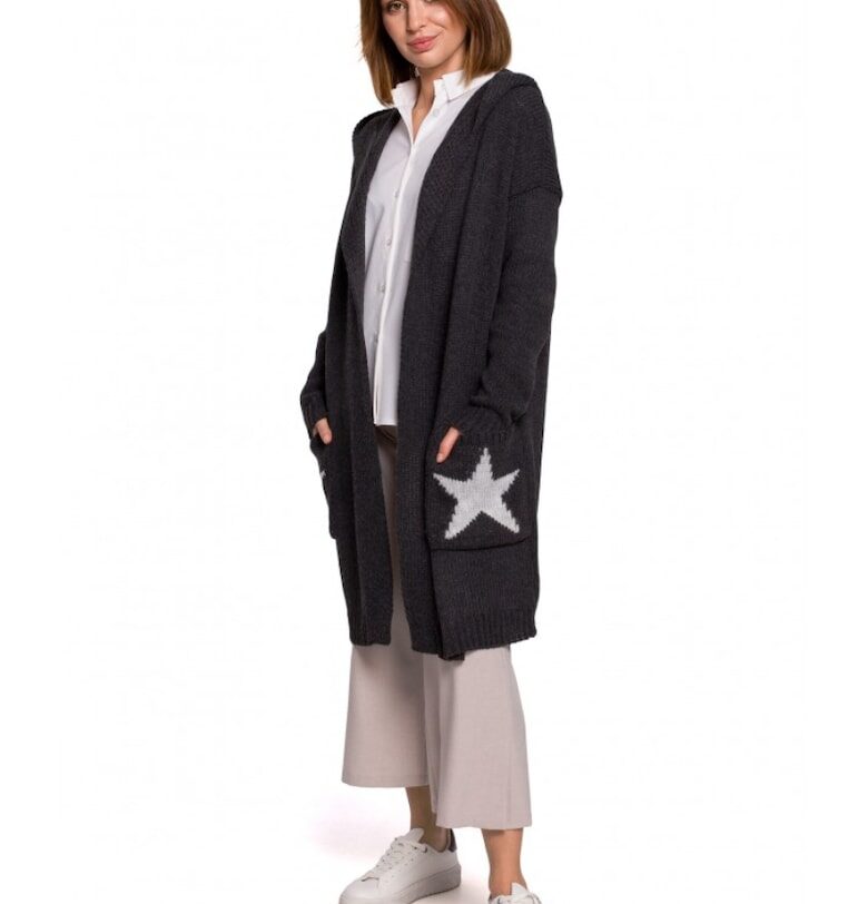 Жилетка с качулка и щампа - акрил - графитено сиво OEM