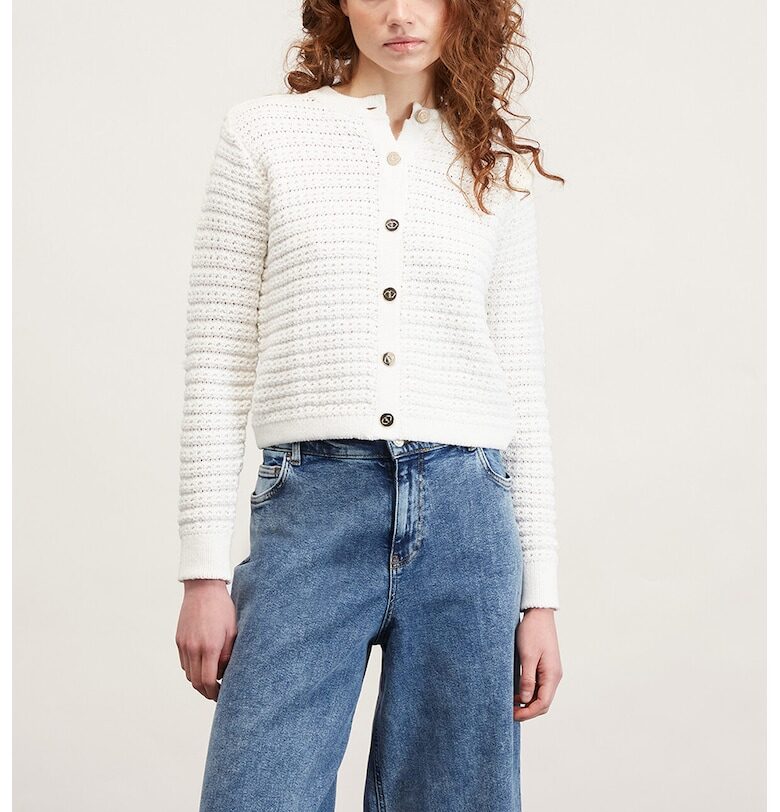 Жилетка с памук и копчета - Бял/Тъмносин Motivi